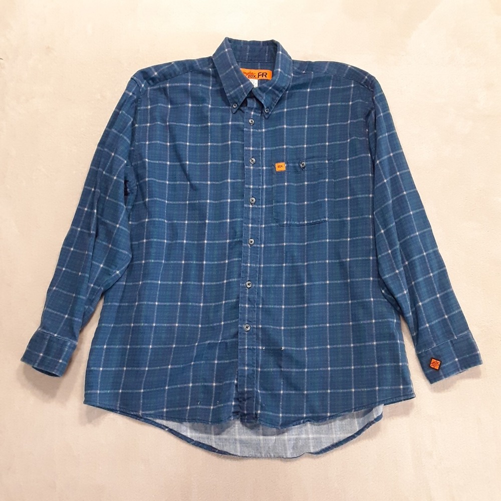 Wrangler 20X Mens FR133RB Long Sleeve FR Work Shirt Large Blue Plaid